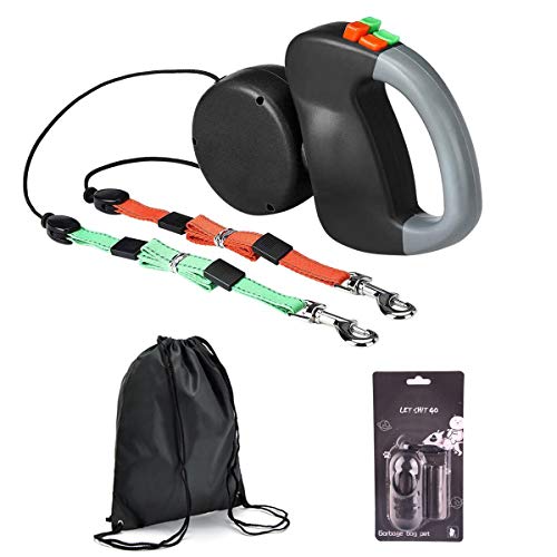 Queta: Correa para perros de doble extensible 3 m  dos correas dobles con dispensador