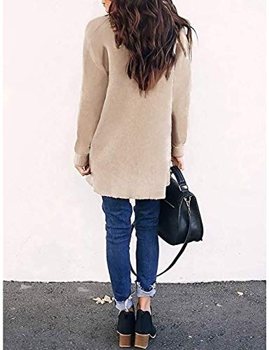 MEROKEETY Women's Open Front Leopard Knit Cardigan Sweaters Pockets Long Sleeve Outwear, B-SolidKhaki, M