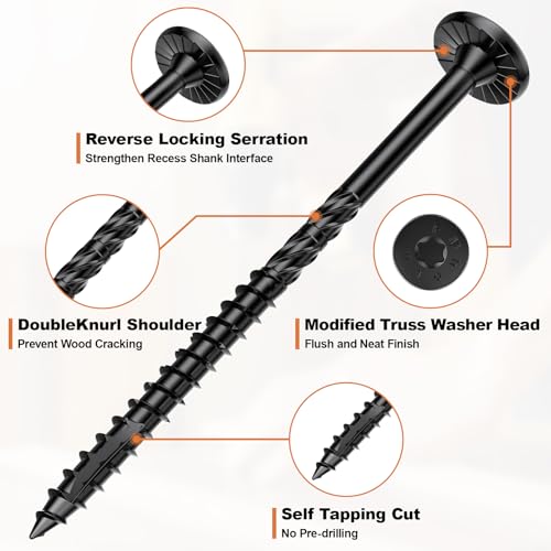 Image of #14 Heavy-Duty Wood Screws Assortment Kit, 480Pcs Star Drive Decking Wood Screws, Rust Resistant Timber Screws for Log /Landscaping Wood (2-7 /8 inch,6 inch) Black, Tan, Green