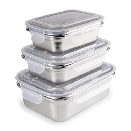 Juego de Recipientes en Acero Inoxidable con Tapa Hermética Aptos Microondas, Horno, Airfryer y Nevera (3X Keepklin)