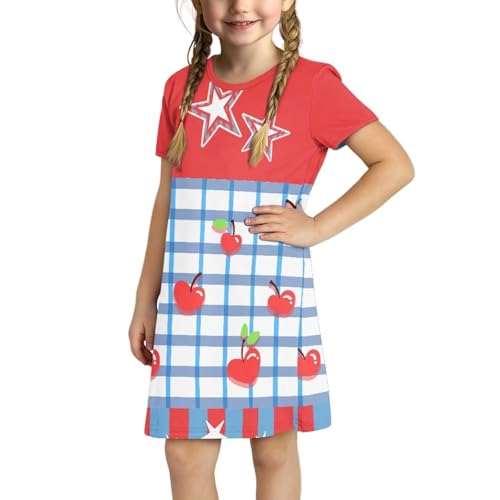 Teen Girl Dresses Summer Fruit Short Sleeve Dresses for Girls 3-4 Y Casual Crew Neck Midi Sundress with Pockets3