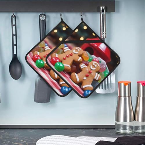 2 presine con tasca a forma di omino di pan di zenzero, per cucina, resistente al calore, in spugna, sottobicchiere, sottopentola, per forno, forno, forno, guanti da cucina, sottopentola per cottura,