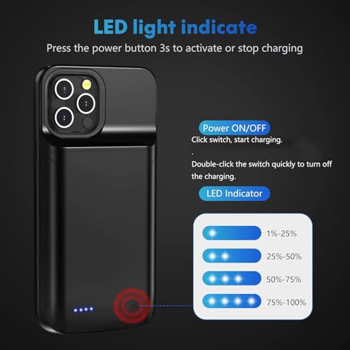 Battery Case for iPhone 15 Pro Max, 10000mAh Charging case for iPhone15 Pro Max, Slim Portable Power Bank Extended Rechargeable Charger Case Battery Pack (for iPhone 15 Pro Max (6.7 inch)) Black