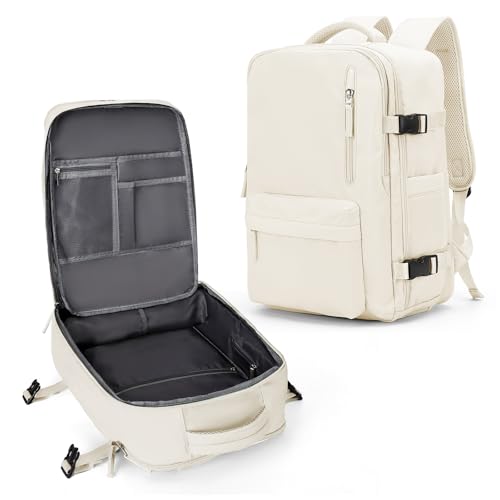 Carry On Backpack for Women, Airline Approved Large Travel Backpack Flight Approved, Waterproof 14 Inch Laptop Backpack Business Work Backpacks Bag Men Beige Mochila De Viaje
