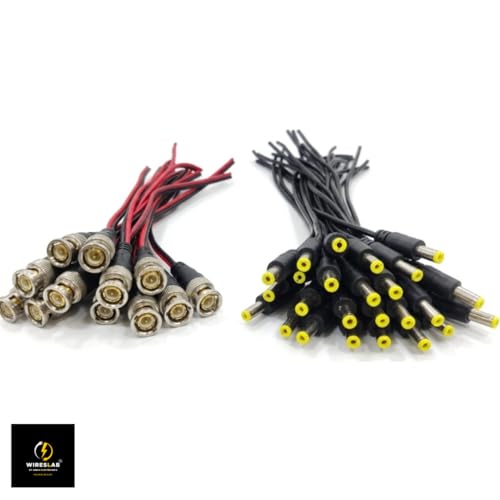 Image of WIRESLAB Combo Pack of 10 BNC Connectors with Copper Wire and 10 DC Power Pigtail Male Cables, 2.5mm Barrel Jack, for CCTV Camera, DVR (BNC-10, DC-10) 20Psc