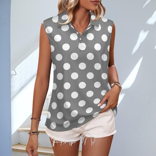 Sleeveless Tops for Womens Golf Shirt, Gray Polka Dot Print Ladies V Neck Polo Tank Tops Tennis Shirts2