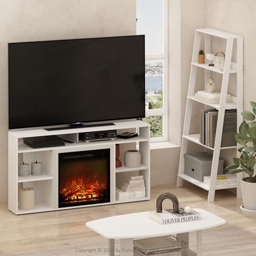 Image of Furinno Jensen Corner Stand with Fireplace for TV up to 55 Inches, 55-Inch, Solid White