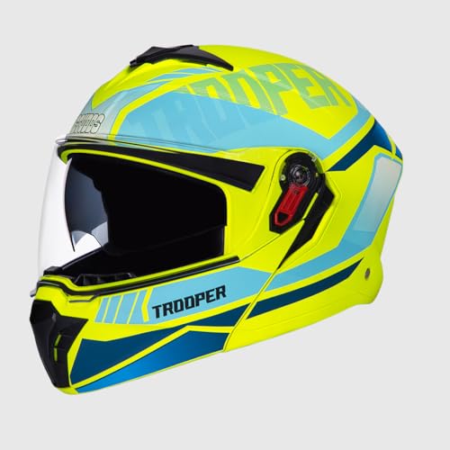 Trooper DV D1 ISI and DOT Certified Matt Finish Flip-up Full Face Helmet for Men and Women with Inner Sun Visor (Matt Yellow N1 L)