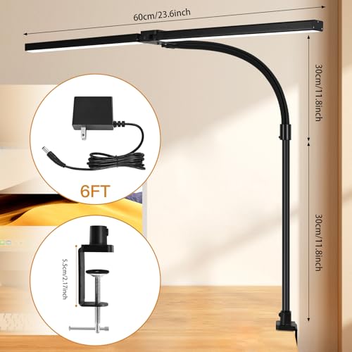 Image of LED Desk Lamp for Office Dorm Home - Eye Caring Desk Light 18W Gooseneck Dimmable Table lamp with Anti-Glare Cover Base(No Remote)