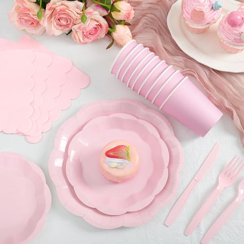 NatNarr 175 Pcs Pink Paper Plates and Napkins Set Include 9\" Easter Plates, 7\" Dessert Plate Disposable Scalloped Tableware Serve 25 Guest for Wedding Baby Shower Bridal Shower Birthday Mother\'s Day - Thumbnail 3