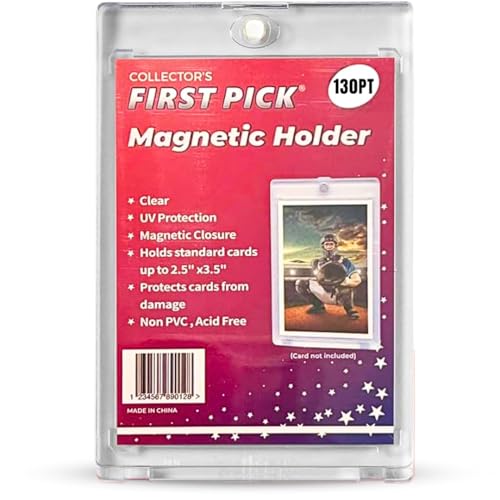 (1 Pack) 130 PT Premium Magnetic Card Holder UV Protection Long Term Storage Case Hard Plastic One Touch Protector for Sports Cards Acrylic Display Card Cases