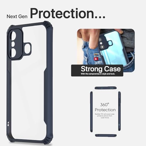 Image of Pikkme itel A27 Back Cover | Crystal Clear Transparent Back | Ultra Hyrbid | Full Camera Protection | Raised Edge | Bumper Back Case (Blue)
