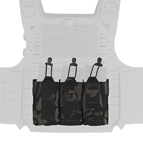 Bolsa Triple mag For Portador De Placa, Soporte Táctico Abierto For Revistas Elástico For M4 AR15 AK47, Solapa Frontal De Chaleco Airsoft(Bcp)