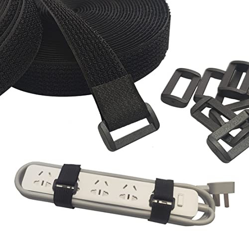 40ft Hook and Loop Straps with 60 Buckles, Adjustable Reusable Cable Straps, Arbitrarily Cut Fixing Nylon Cinch Strap