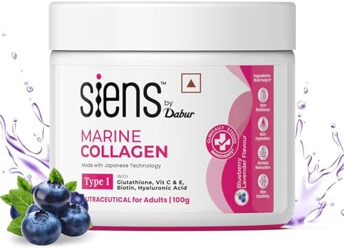 Siens By Dabur Hydrolyzed Marine Collagen-100g | Made with Japanese technology | Supplement for Women | For Skin Radiance & Hydration | Blueberry Lavender Flavour, Powder