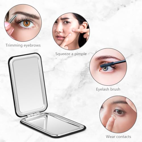 OSDUE Makeup Mirror, 2X Magnifying PU Leather Compact Double Sided Portable Folding Pocket Travel Handheld Mirror - Image 3