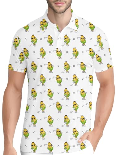 Image of PAGYMO Funny Golf Shirts for Men Crazy Printed Pattern Novelty Moisture Wicking Performance Mens Polo Shirt