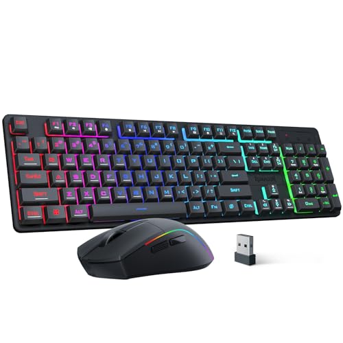 Redragon S107KS Wireless Gaming Keyboard and Mouse, RGB Backlit, 3 Mode (Wired/2.4G/BT), Up to...