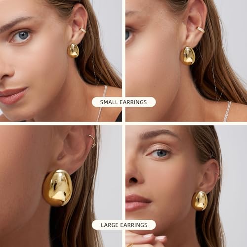 2/3 Pairs Chunky Gold Earrings, Gold Earrings for Women Thick Oval Stud Earrings Set Rectangle Hoop Earrings Trendy Gold Earrings Jewelry Gift2