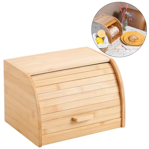 Porta Pão Bolo de Bambu Pequeno Multiuso Com Tampa Retrátil Basculante