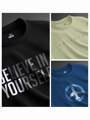 Image of Nobero 100% Cotton Tshirts for Men Combo Pack of 3 | Regular Fit | Printed | Round Neck Half Sleeve