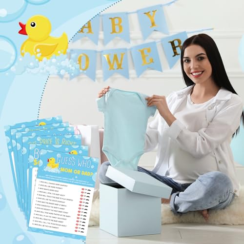Image of Jetec 302 Pcs Yellow Rubber Duck Theme Baby Shower Games, 6 Games, 50 Sheets Each - Baby Shower, Word Scramble, Word Search, Predictions and Advice, the Price is Right