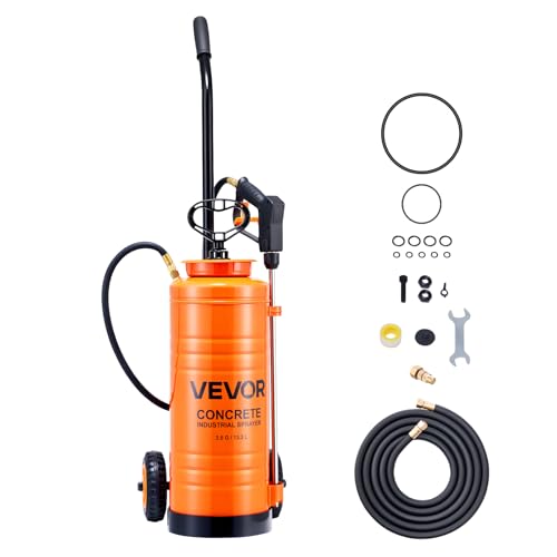VEVOR Industrial Concrete Sprayer with Wheeled Cart 3.5 Gallon Stainless Steel Sprayer Heavy Duty Tri-Poxy Pump Sprayers 20.5Wand 48 & 120Hoses 2 Brass Nozzles for Construction Lawn & Garden
