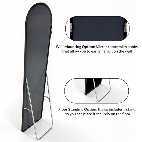 Image of Art Street Cheval Mirror 4.5 Feet Arch Mirror for Bedroom | Full Length Dressing Mirror Aluminum Frame with Stand for Living Room, Dressing Room (Black, 37x147 CM)
