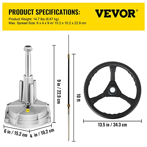 Bestauto Outboard Steering System 10' Boat Steering Cable 10 Feet Marine Steering System 3/4'' Shaft With 13.5 Inch Wheel For Yachts And Waterborne Vehicles #TOP6