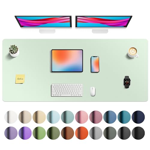 Image of Aothia Faux Leather Desk Mat - Non-Slip PU Leather Desk Blotter, Waterproof Writing Surface, Large Desk Pad for Office & Home (Aqua, 55 inch x 24 inch)