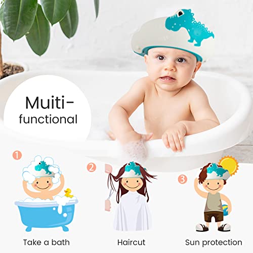 Funupup Baby Shower Cap For Kids, Baby Bath Shampoo Visor Cap Hair Washing Shield Adjustable Silicone Bath Hat For Toddler Girls And Boys (Dinosaur,Blue) #TOP5