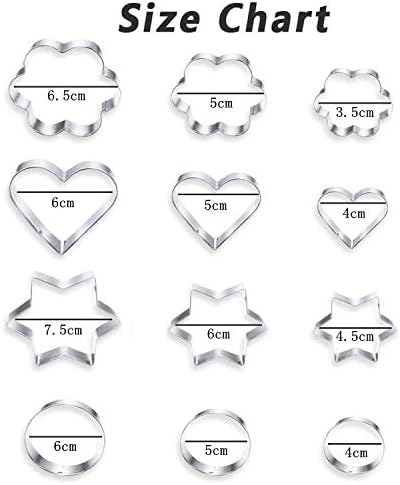 12 Piece Cookie Cutter Shapes Baking Set Stainless Steel Small Biscuit Cutter Molds Contain Flower, Heart, Star, Round Shapes Molds for Biscuit Pastry Fondant Sandwich Cake Decorating