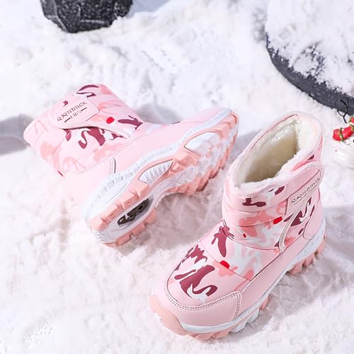 IWIHMIV Girls Winter Boots Kid Thickened Warm Comfortable Mid Calf Boots Boys Outdoor Hiking Winter Shoes4