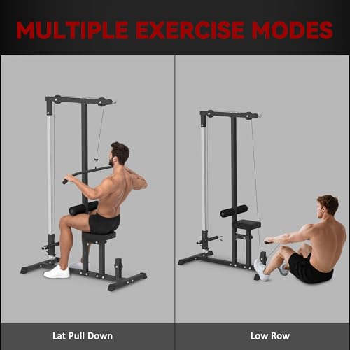 HOMCOM Lat Pull Down Machine with Extra Pulley for Seated Rows, Cable Machine Pulley System with Adjustable Seat for Home Gym - Image 3