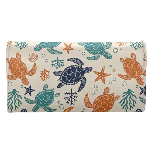 Image of AFPANQZ Women's Leather Wallet Women Wallets, Colorful Turtle Soft Leather Trifold Large Capacity Ladies Travel Purse Dust Resistnt Wallet