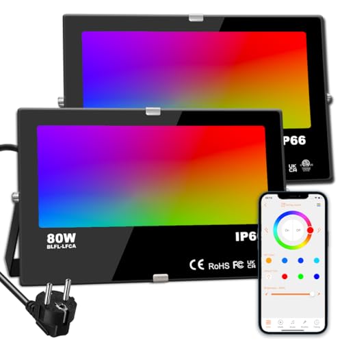 iLC RGB LED Strahler 80W, RGBW-Farbwechsel Flutlicht entspricht 800 W, 16...
