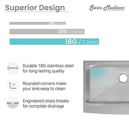 Swiss Madison Well Made Forever SM-KS786, Rivage 36 x 22 Single Basin Apron Kitchen Workstation Sink, stainless steel (SM-KS786) by Swiss Madison - Image 3