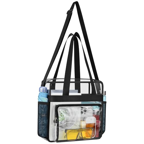 XCU Clear Bag for Stadium Events Clear Tote Bag for Women & Men 12x6x12 Clear Stadium Bag with Zipper Pocket Lunch Bags for Work Sports Games Concert Gym Black