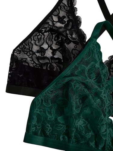 Image of MakeMeChic Women's Plus Size Lace Bralette Front Closure Bras Wireless Deep V Triangle Sexy Lace Bra