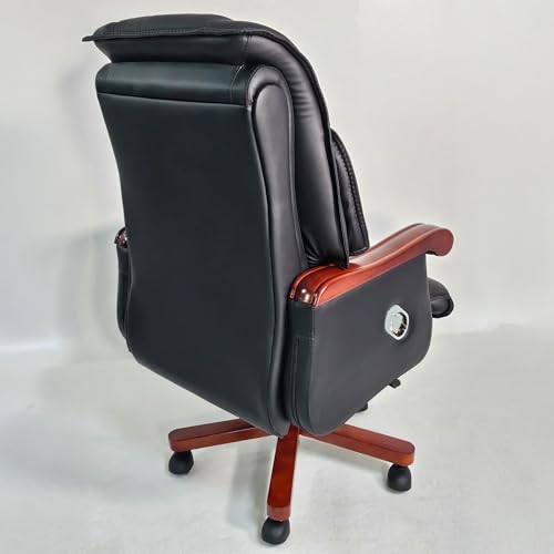 Image of Lakdi The Furniture High Back Director & Executive Chair for Office High-Back Leatherette with Recliner & Adjustable Height and Wooden Base and Walnut Polish - 111011293 Black