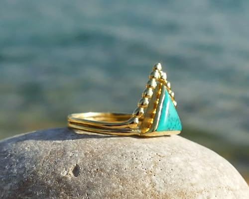 Copper Turquoise Women Wedding Ring, Natural Turquoise Ring For Her, Boho3
