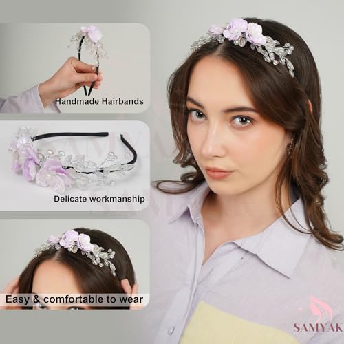 Image of Samyak Pearl & Crystal Hair Band Accessories For Women & Girls, Stylish Tiara Headband For Wedding Party Juda Bun Fashion For Bridal Hair Decoration Accessory