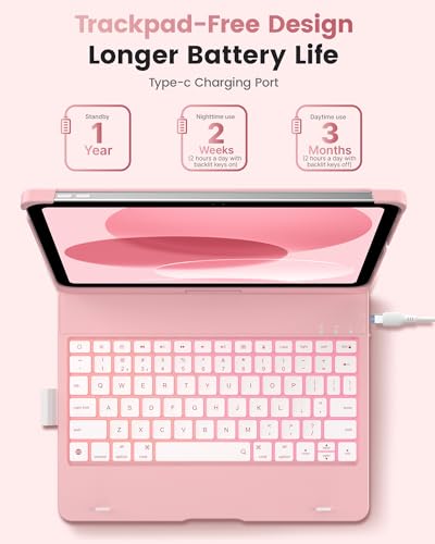 Image of typecase Flexbook Trackpad-Free Keyboard Case for iPad A16 11th /10th Gen | 360 Rotating, 11-Color Backlit Keys, Pencil Holder; Fits iPad A16 11″ (2025) & 10th Gen 10.9″ (2022), Light Pink