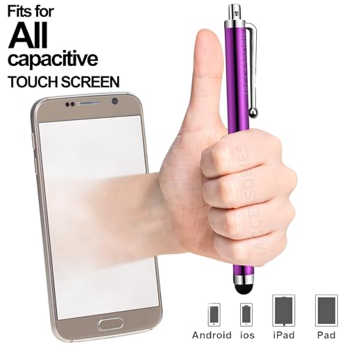 iAccessories Universal Capacitive Stylus Pen Compatible with All Touch Screens Devices Mobile Phones Android Tablet iOS Windows Smartphones - Pack of 10 | Purple