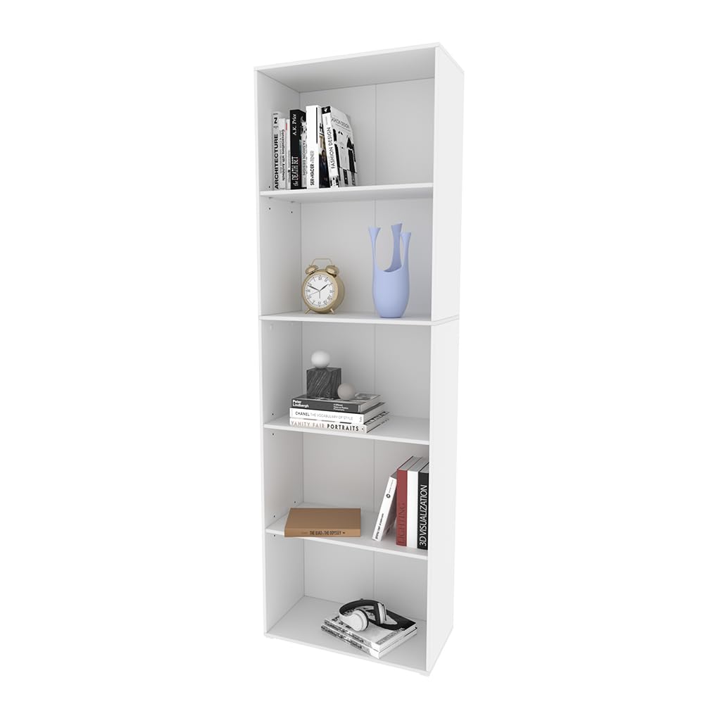 Vicco Librería Bob, Blanco, 60 x 190 cm | con 5 compartimentos, para almacenar y presentar libros y carpetas
