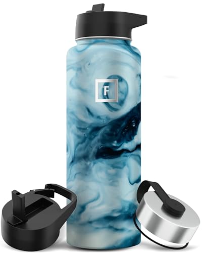 Image of IRON °FLASK Camping & Hiking Hydration Flask with Straw, Wide Mouth Insulated Stainless Steel Sports Water Bottle - 40 oz Ocean