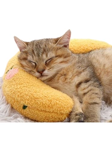 Chewbrary Pillow for Cat Small Moon Pillow for Kitty Ultra Soft Cat Pillow Sleeping Improve 10x6x2 Inch Machine Washable Quick-Drying for Cats & Small Dogs (Yellow)