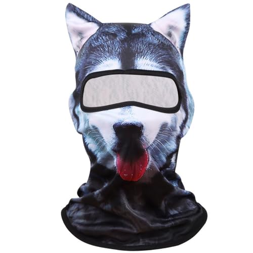 Jytrew Cat Ears Face Mask, Realistic Cat Face, Funny Ski Mask, Animal Mask for Party Raves (Dog-a)
