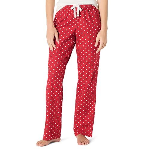 Amazon Essentials Women's Flannel Pajama Sleep Pant, Red White Dots, Medium