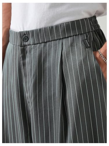 GORGLITTER Men's Baggy Casual Pleated Striped Dress Pants 2025 Wide Leg Trousers with Pockets4